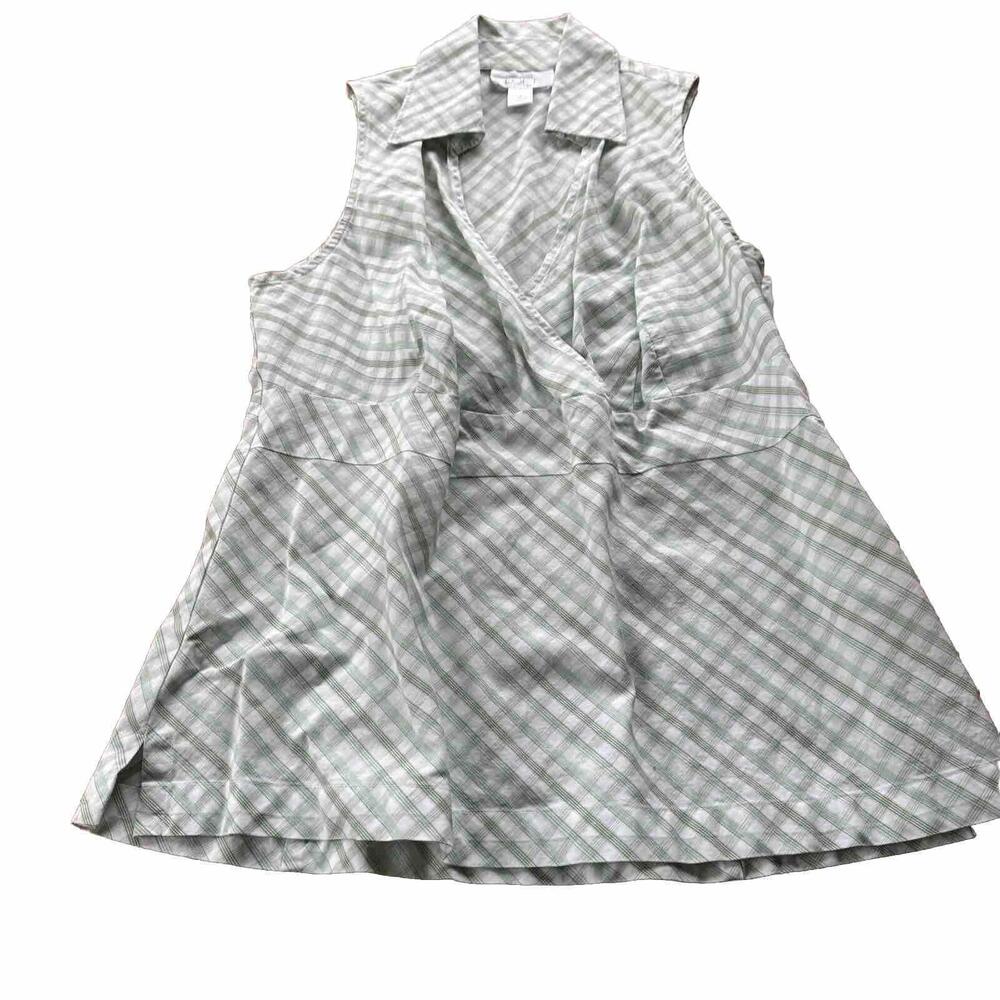 Ann Taylor Loft Women's Sleeveless Plaid Blouse Top Size 8P V-Neck Collared‎
